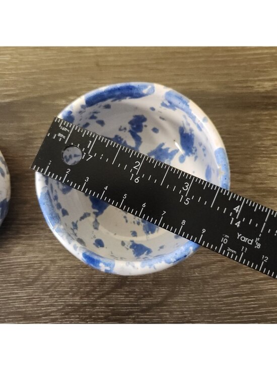 Vintage Bybee Pottery Kentucky Blue Spongeware 3.5" Bowls Signed KY Folk Art MCM - Picture 11 of 12